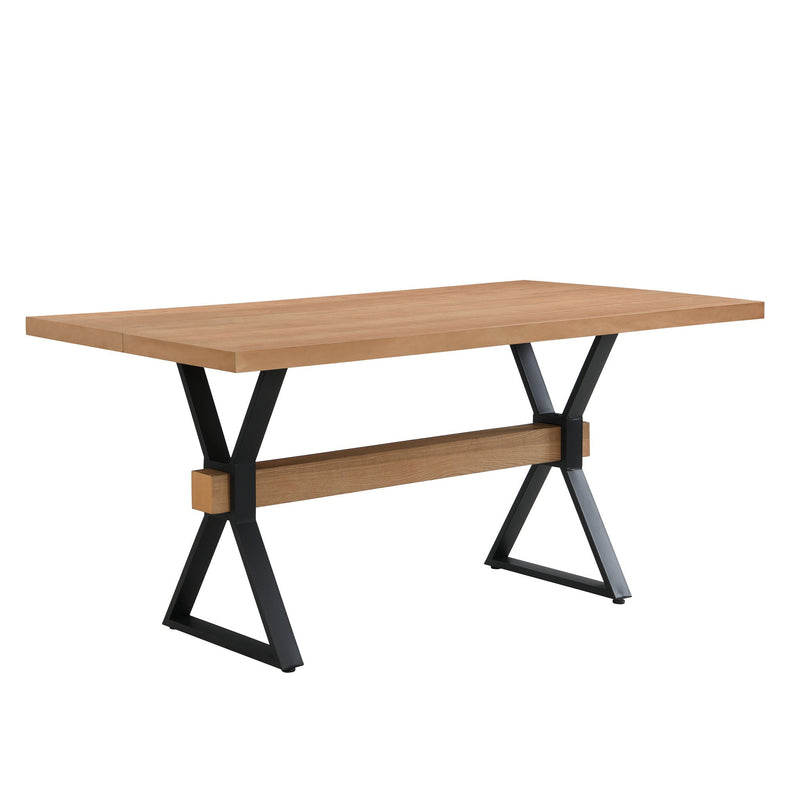 Farmhouse Style X Shaped Legs Dining Table With Metal - Natural by HouseOfZazla