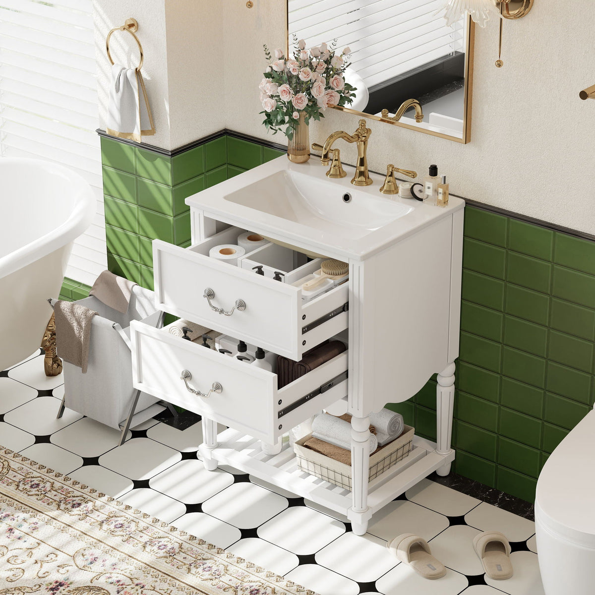 Wave Design Bathroom Vanity With Sink, 2 Drawers And Open Shelf, photo 13 of 14