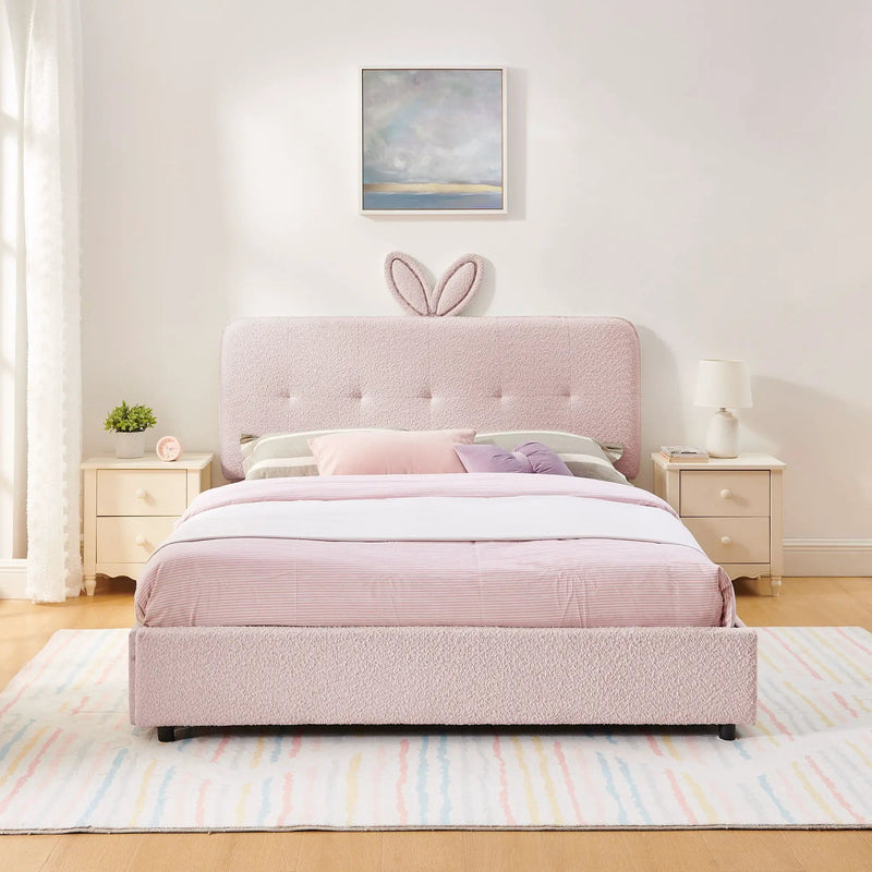Upholstered Bed With Oversized Rabbit Ear Headboard, LED Lights & 4 Storage Drawers by Unique Piece Furniture