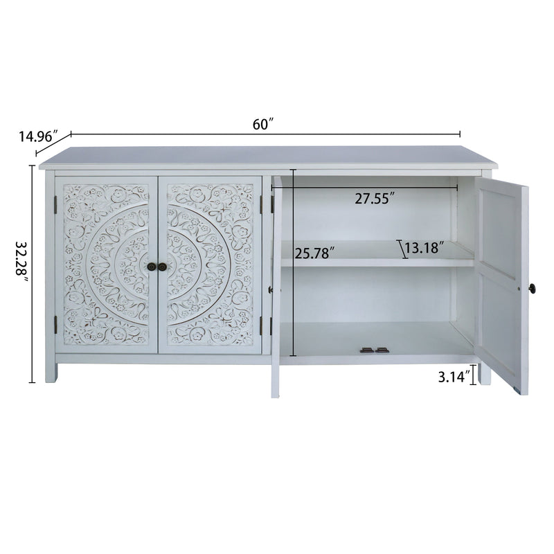 60" White Accent Cabinet with 4 Doors - Rustic Wood Sideboard for Home Organization, photo 6 of 10