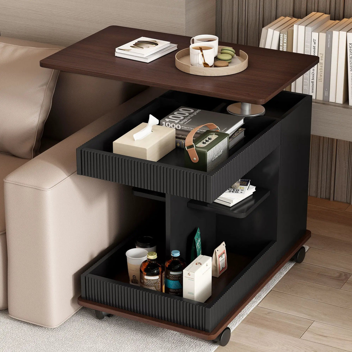 Adjustable End Table With Wheels, 360°Rotating Top And Storage Space by HouseOfZazla