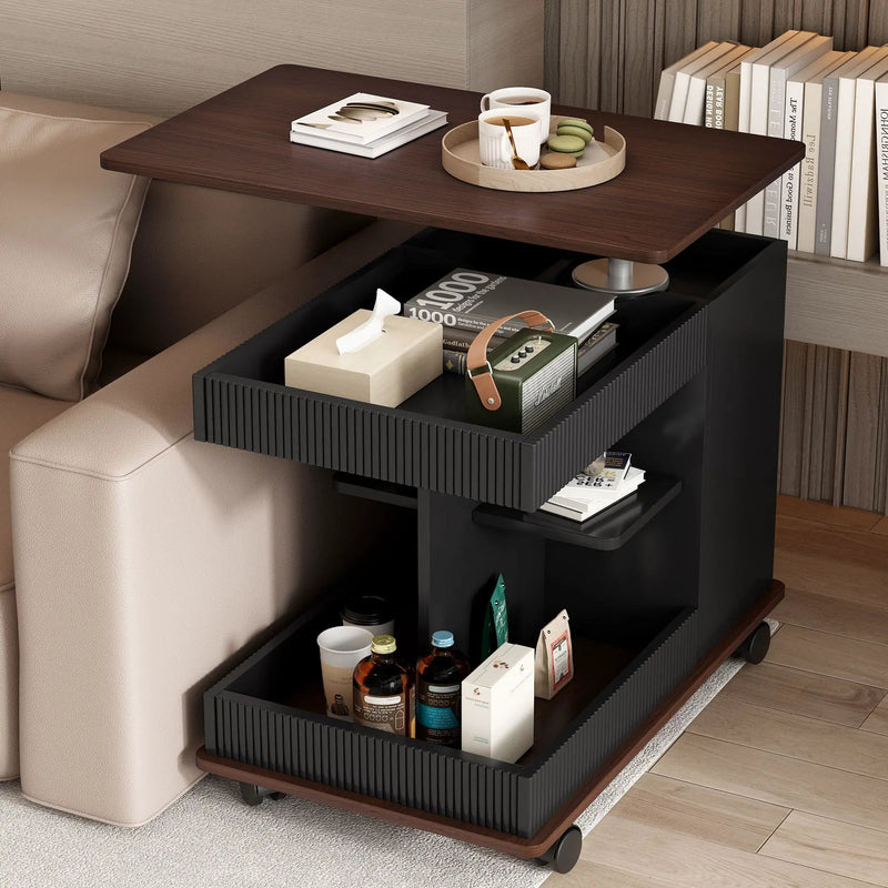 Adjustable End Table With Wheels, 360°Rotating Top And Storage Space by HouseOfZazla