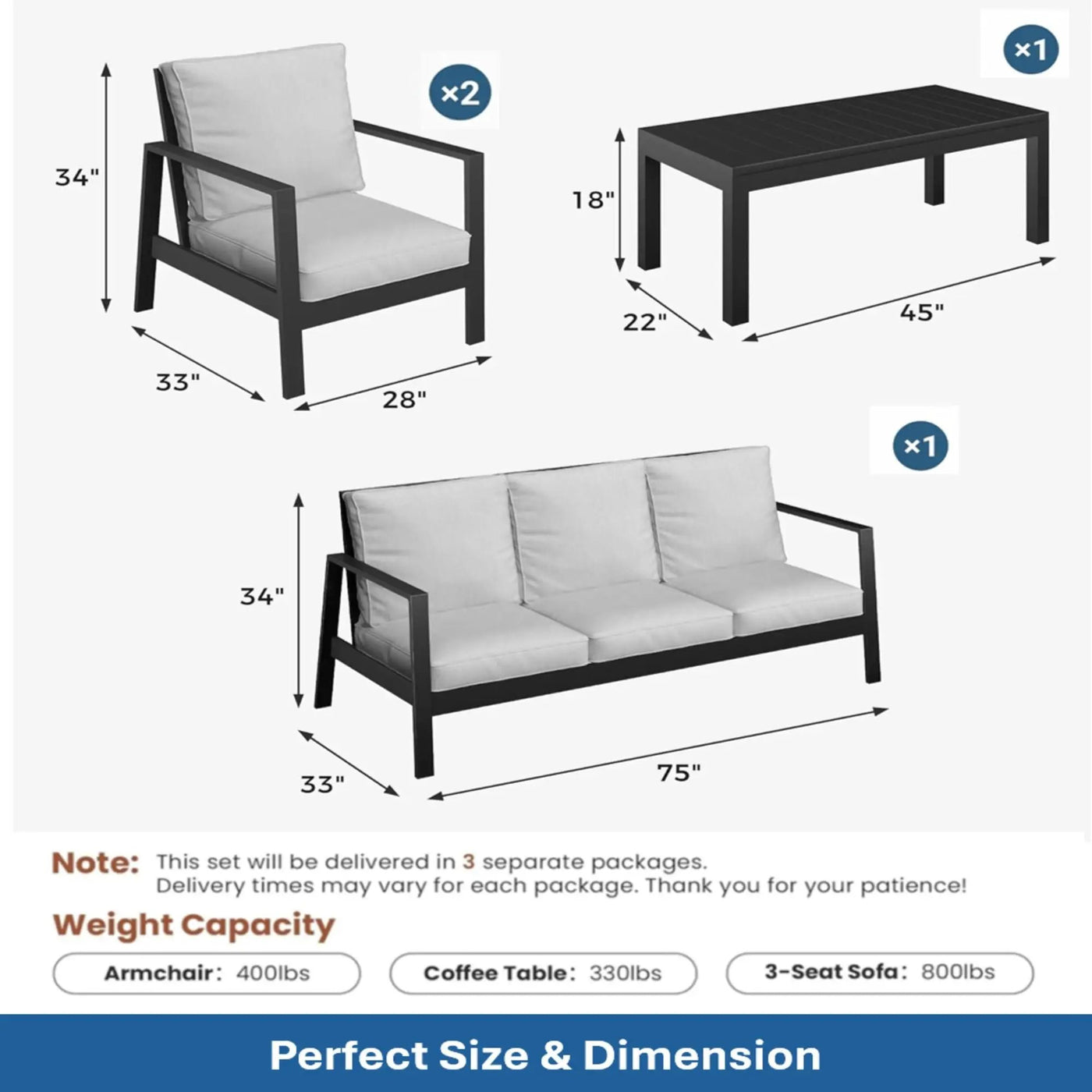 Modern 5 Seat Outdoor Patio Furniture Set With Coffee Table by HouseOfZazla