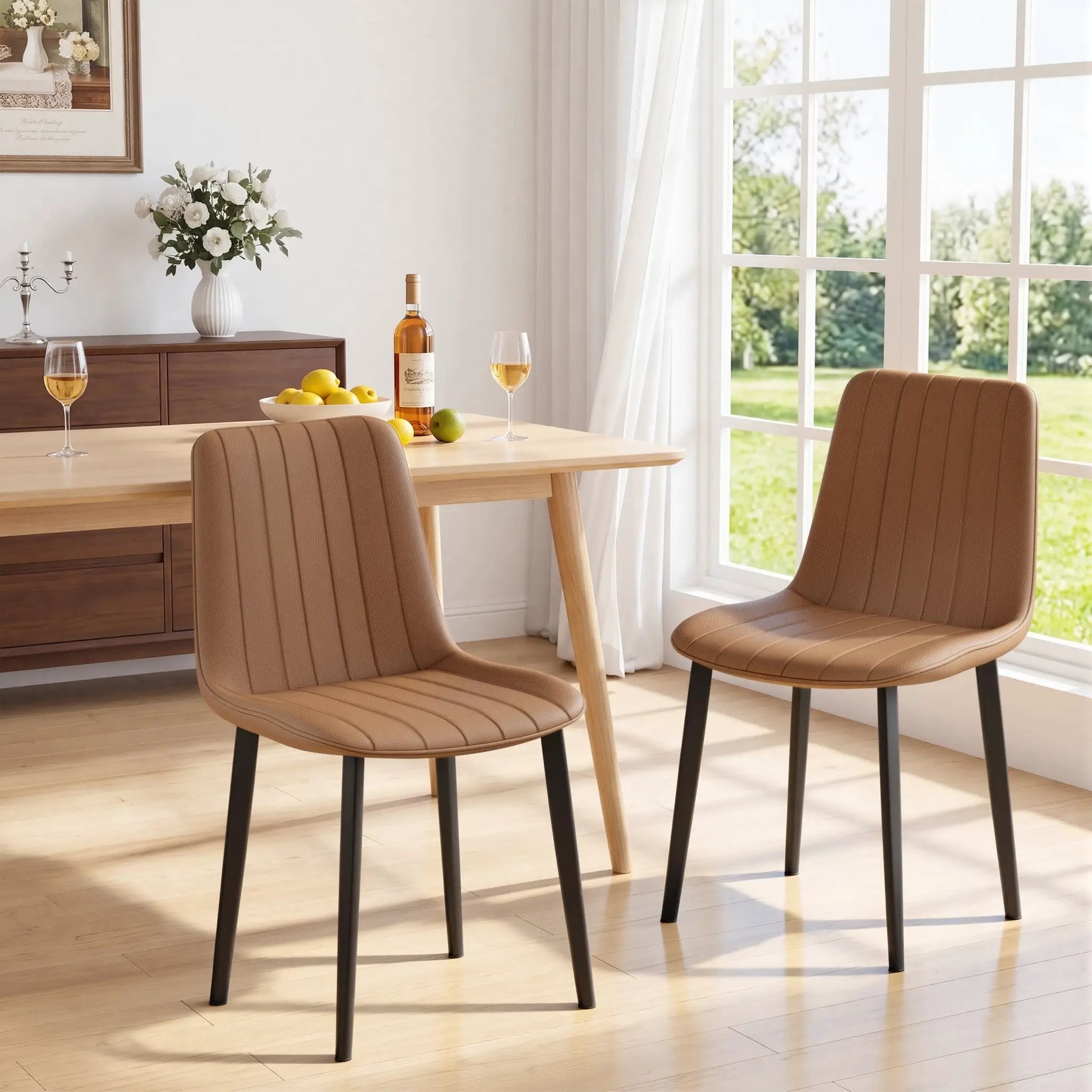 Brown PU Leather Dining Chair with Metal Legs - Set of 4 by HouseOfZazla