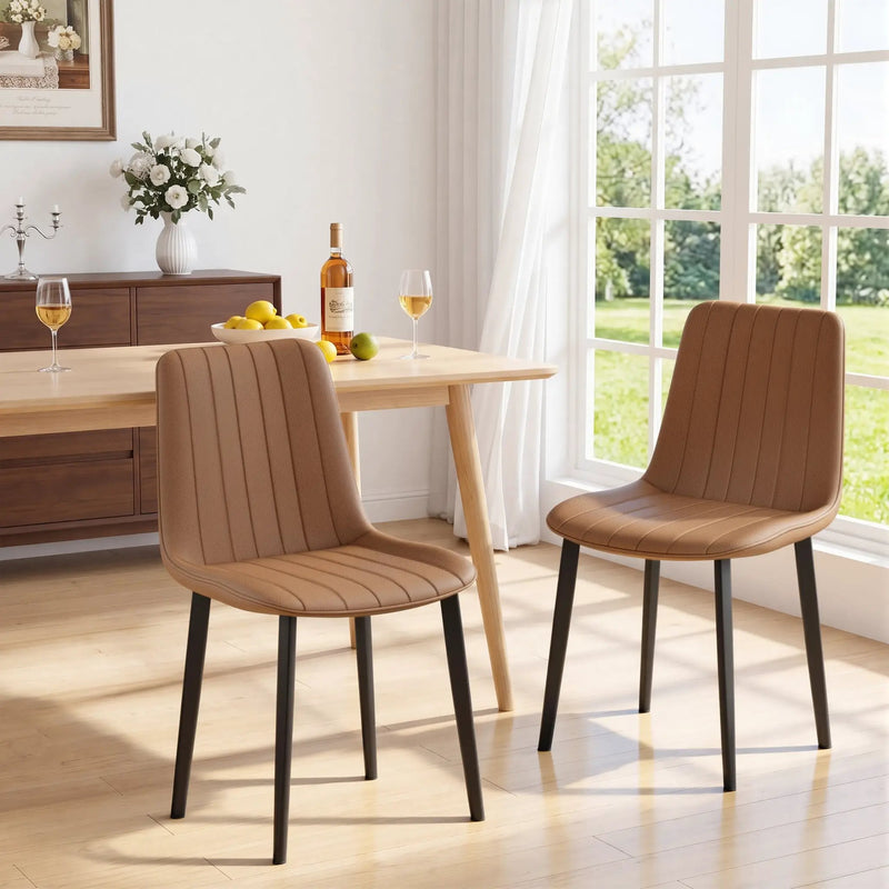 Brown PU Leather Dining Chair with Metal Legs - Set of 4 by HouseOfZazla