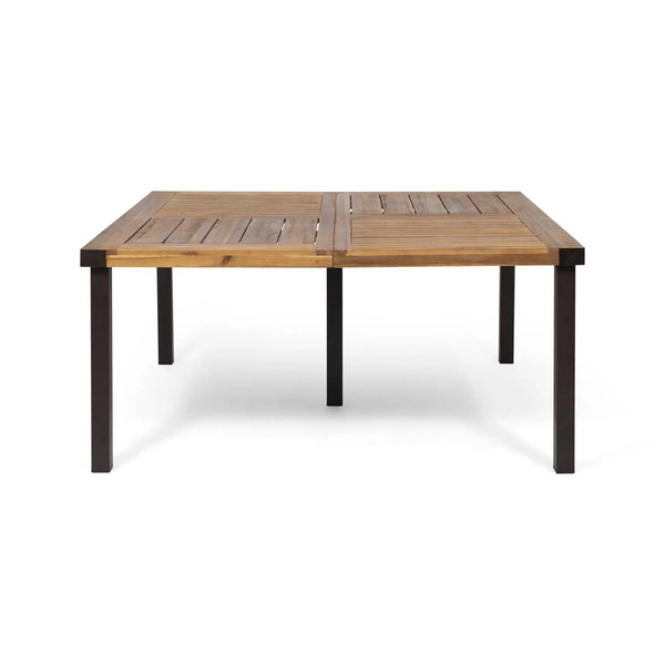 Lankershim Modern Industrial Dining Table With Acacia Wood Slat Design - Teak