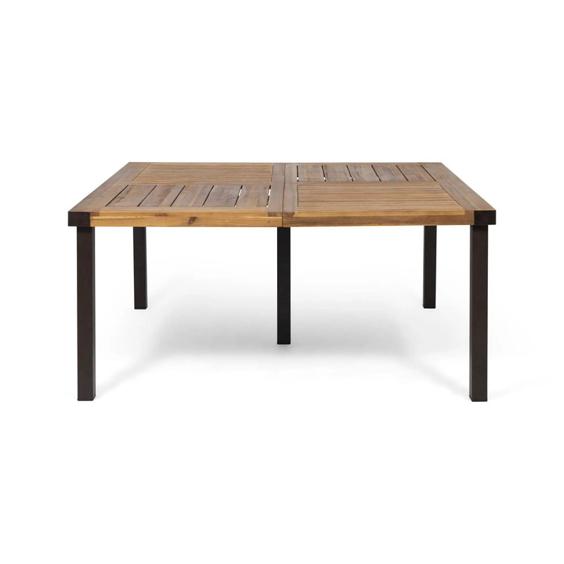 Lankershim Modern Industrial Dining Table With Acacia Wood Slat Design - Teak by HouseOfZazla