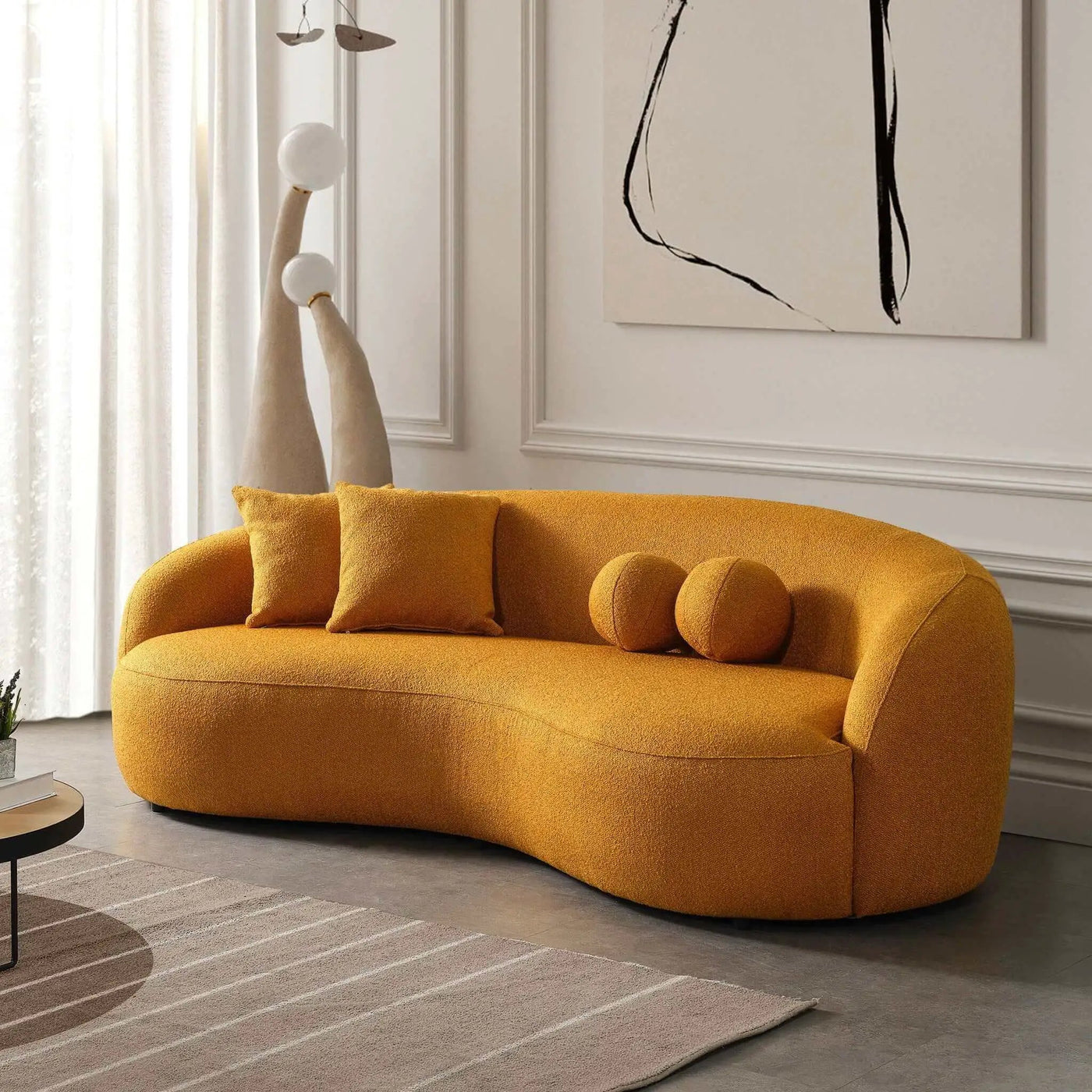 Drake - Japandi Style Curvy Boucle Sofa by HouseOfZazla
