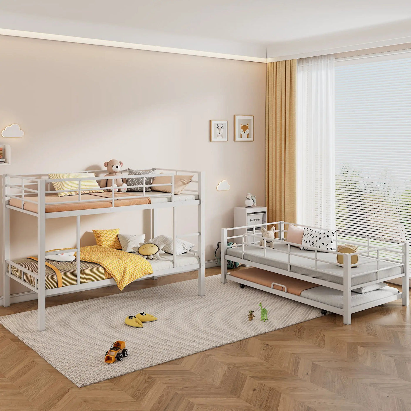 Triple Bunk Bed With Trundle, Heavy Duty Steel Construction by HouseOfZazla