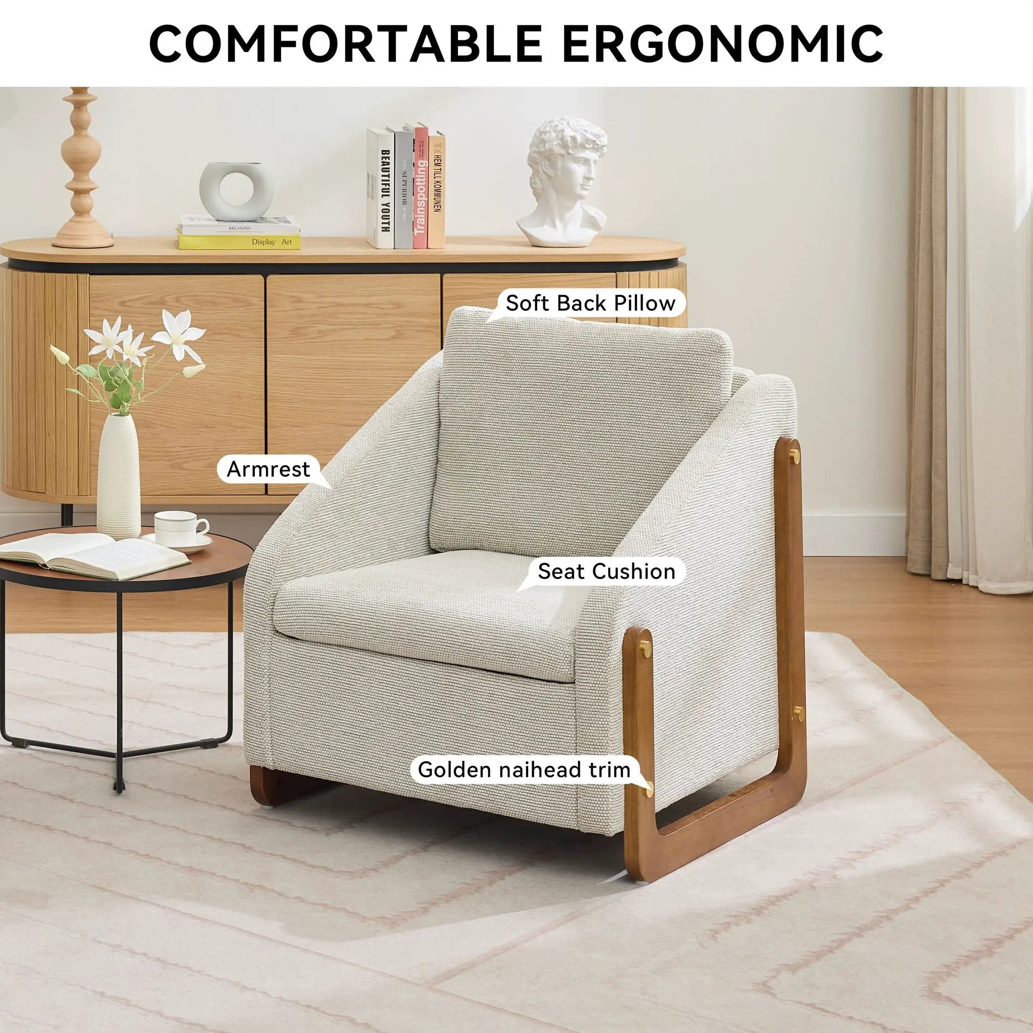 Modern Upholstered Armchair With Wooden Side Frame by Unique Piece Furniture