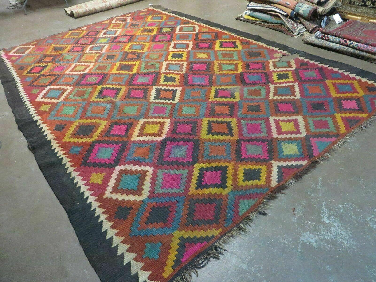 7' X10' Antique Afghan Kilim Handmade Flat Weave Wool Rug Vegy Organic Colorful by Jewel Rugs