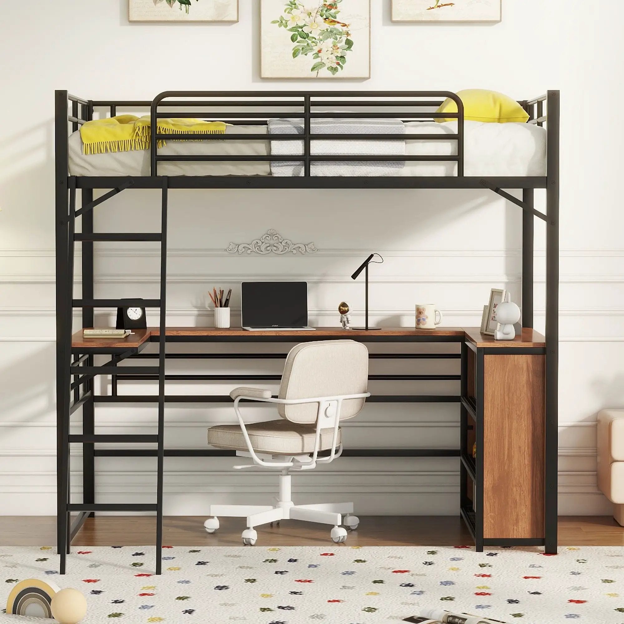 Loft Bed & 3 Layers Of Shelves And L-Shaped Desk by Unique Piece Furniture