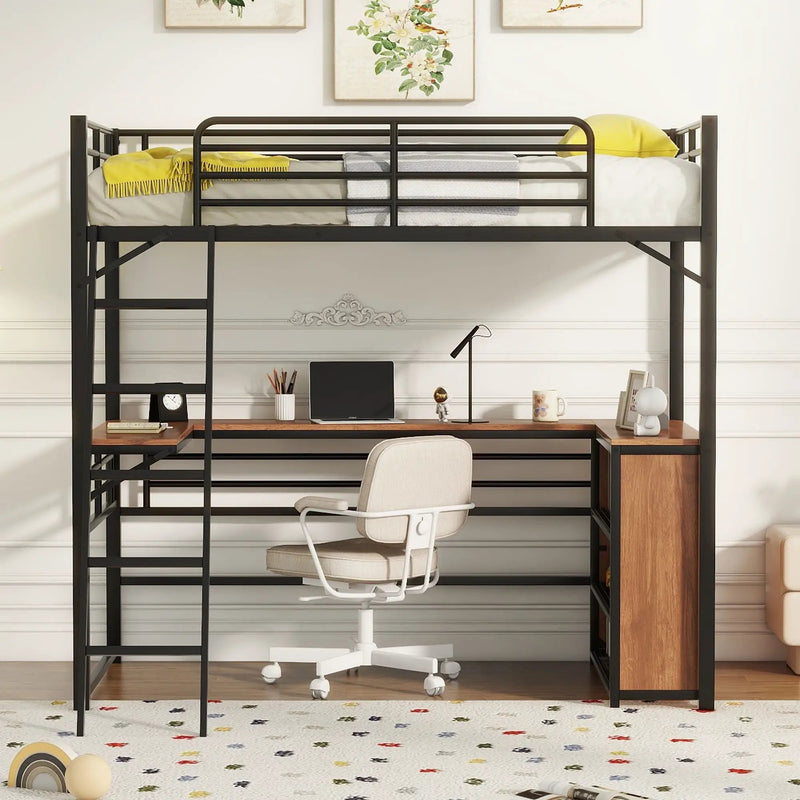 Loft Bed & 3 Layers Of Shelves And L-Shaped Desk by Unique Piece Furniture