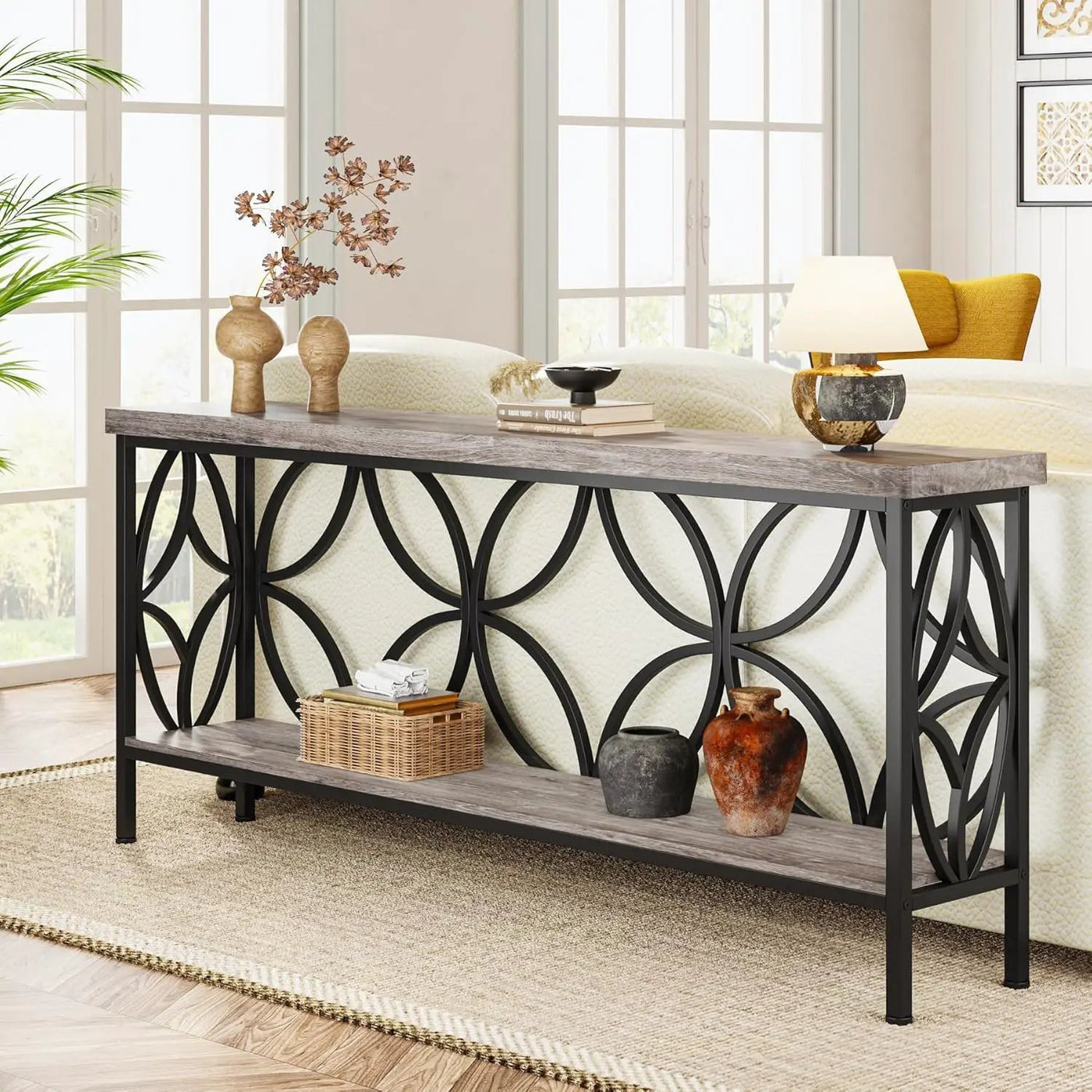 Extra Long Console Table With Open Storage Shelves by HouseOfZazla