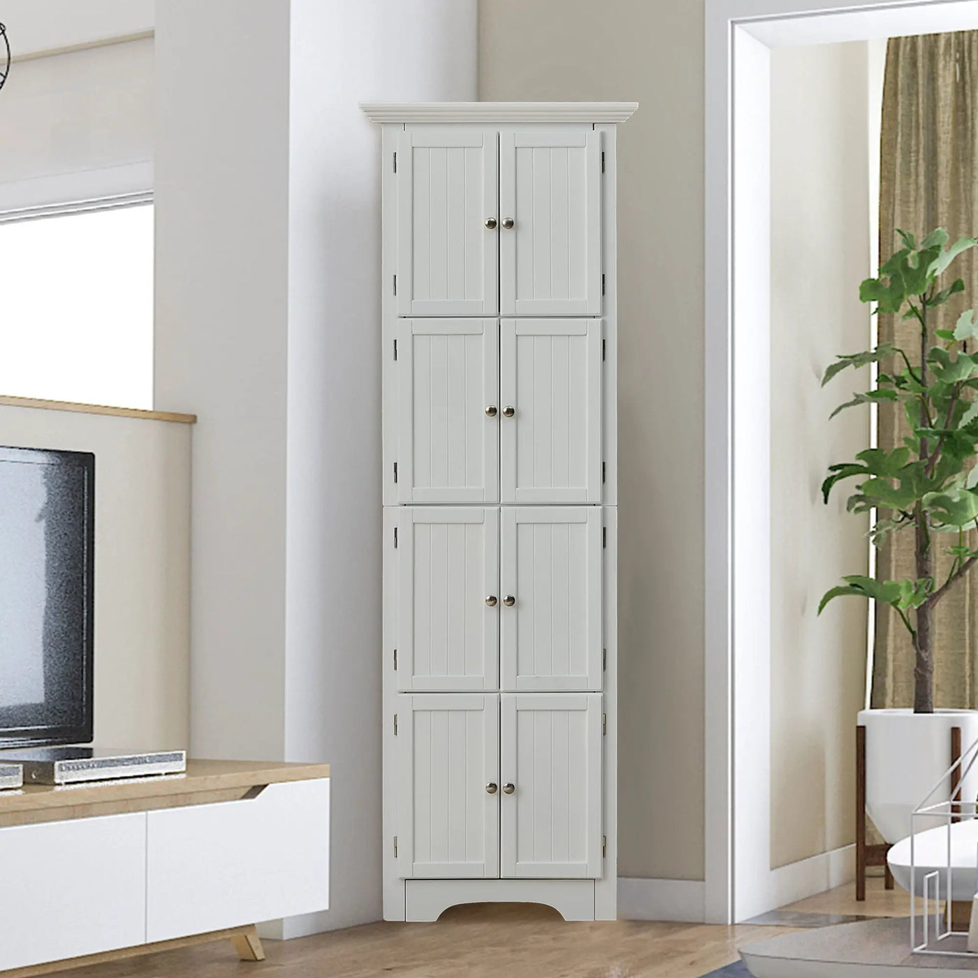 Tall Storage Cabinet With Doors And 4 Shelves For Living Room, Kitchen, Office, Bedroom, Bathroom, Modern by HouseOfZazla