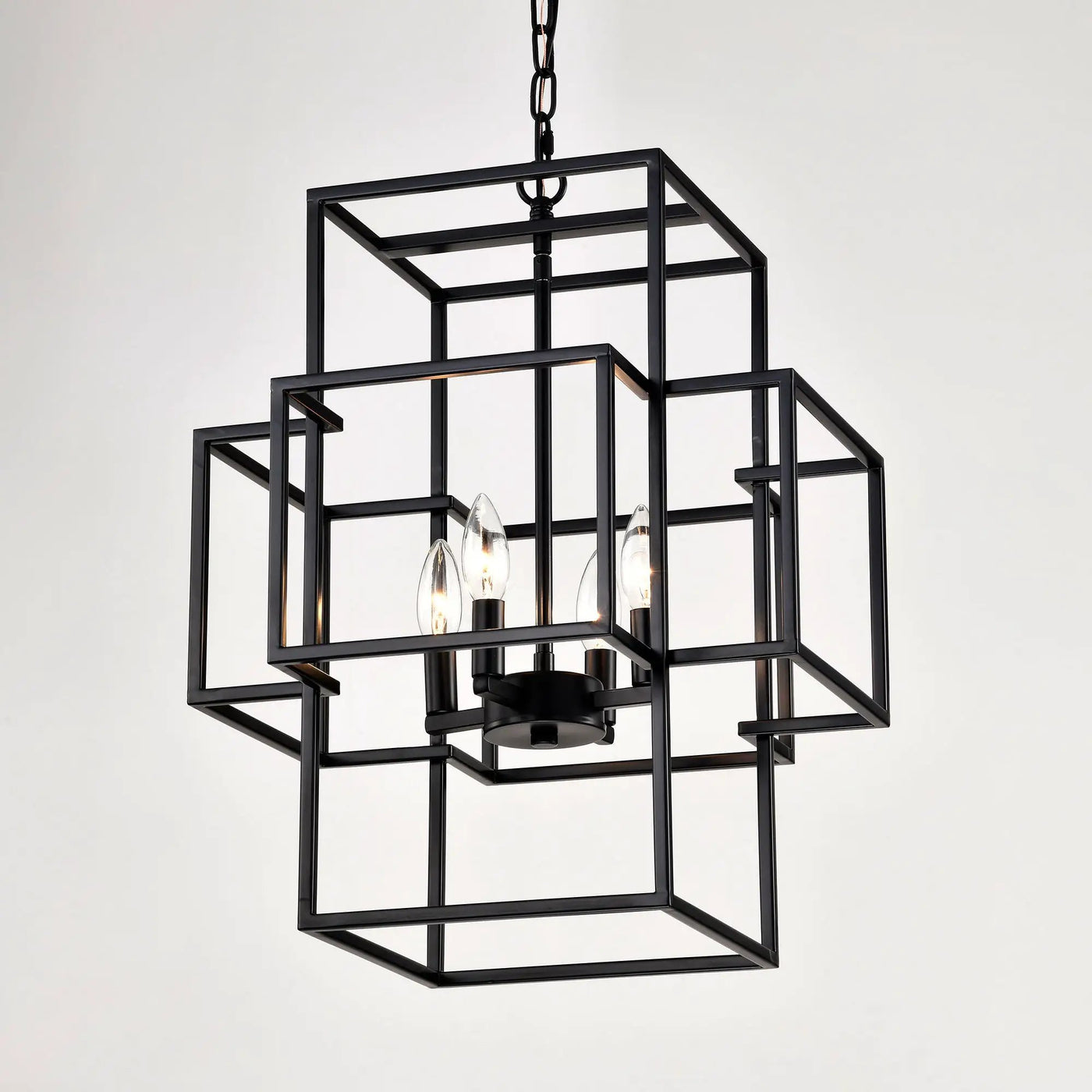 4 Light Metal Lantern Tiered Pendant Hanging Light Fixtures, Industrial Farmhouse Adjustable Height Chandeliers For Dining Room Hallway Foyer Entryway (E12 Bulbs Not Included) by HouseOfZazla