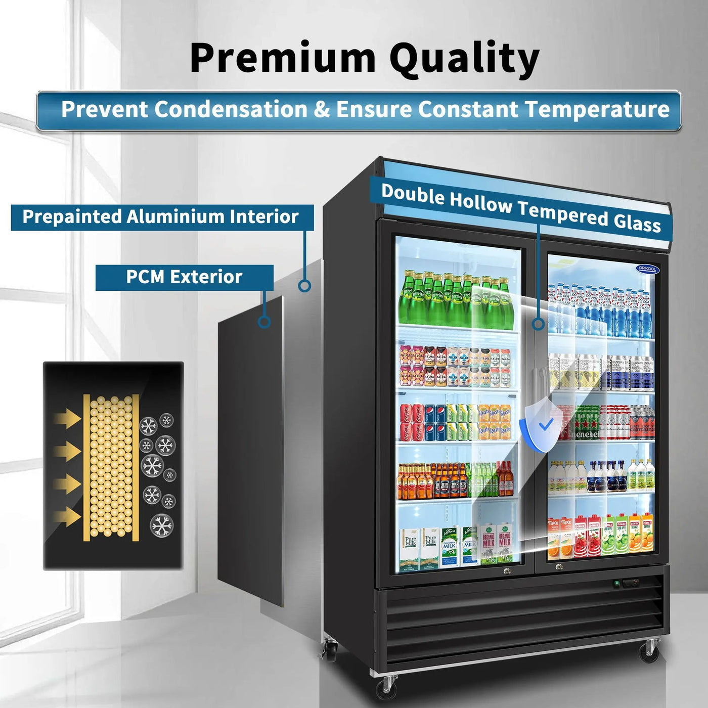 Glass Door Merchandiser Refrigerator Swing Door Commercial Display Refrigerators Merchandising Refrigeration With LED Top Panel by HouseOfZazla