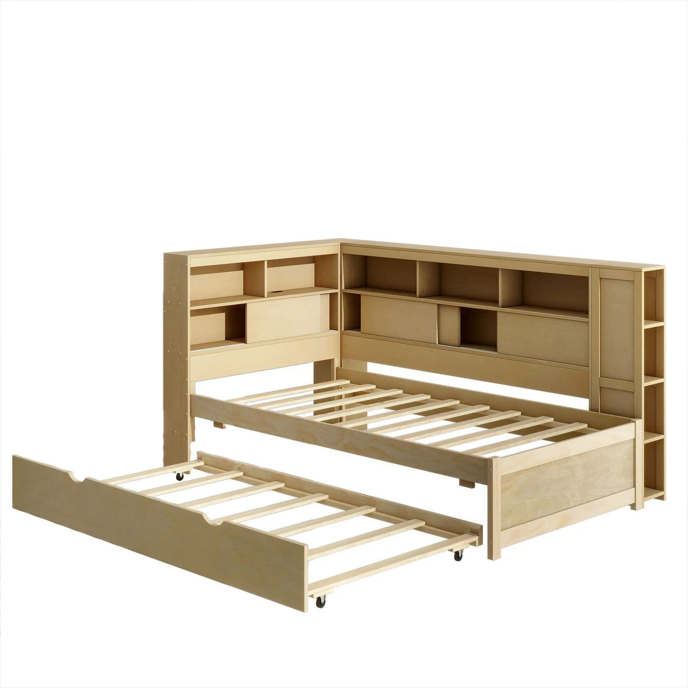 Daybed With Storage Shelves, USB Charging, And Trundle Bed by HouseOfZazla