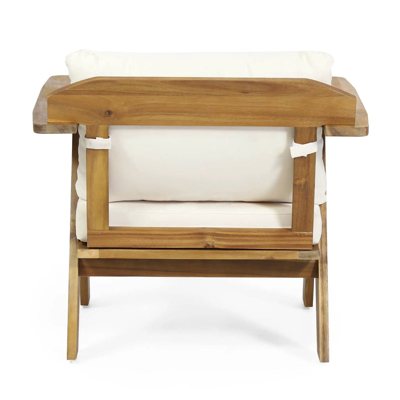Outdoor Acacia Wood Club Chairs With Cushions (Set of 2) - Teak / Beige by HouseOfZazla