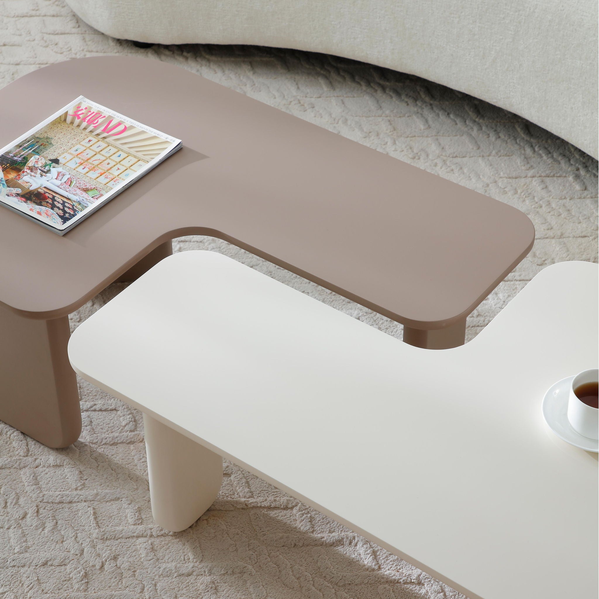2 Pieces Modular Coffee Table Set, Free Combination - Khaki / White by HouseOfZazla