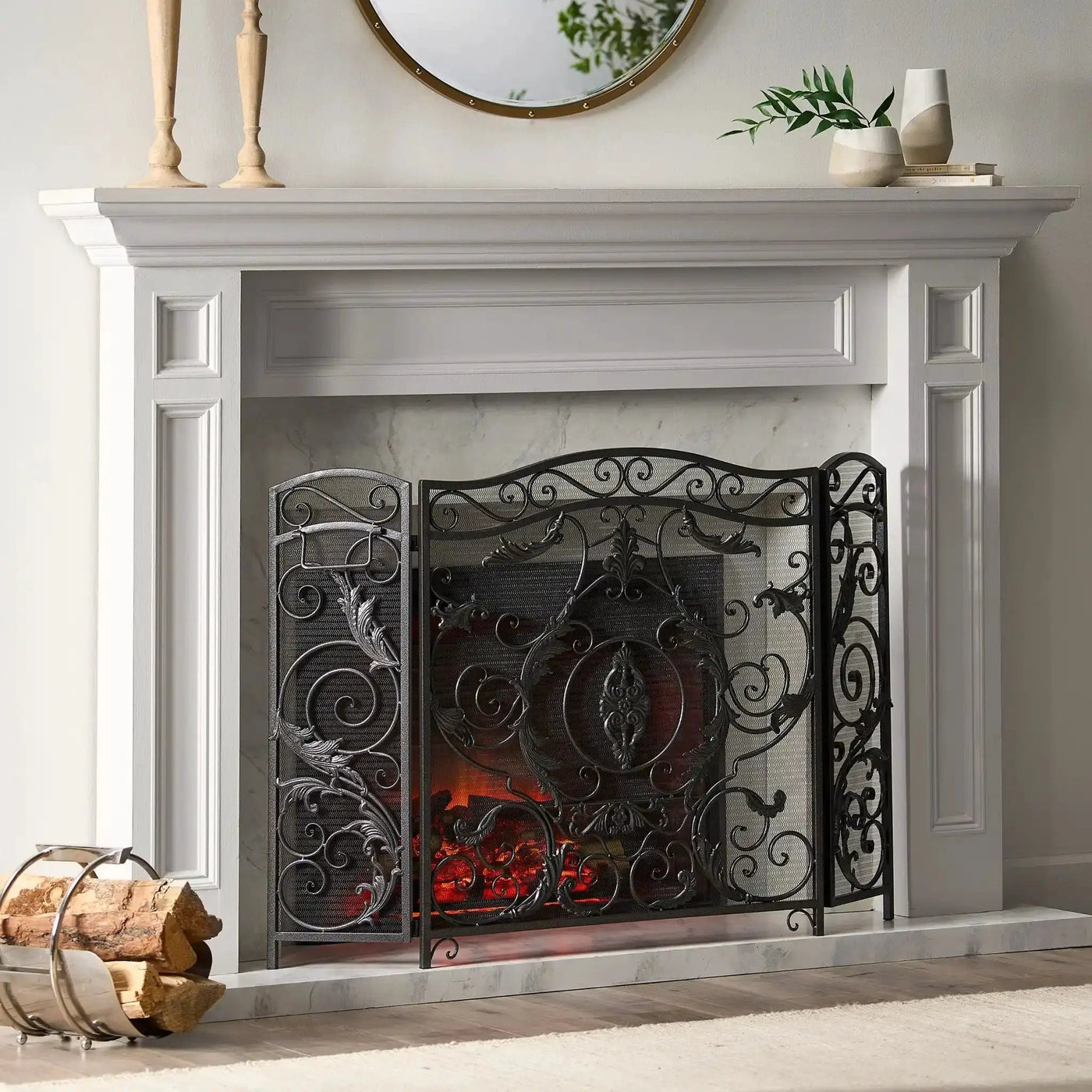 Mariella Traditional Floral Iron Fireplace Screen with Ornate Design by HouseOfZazla