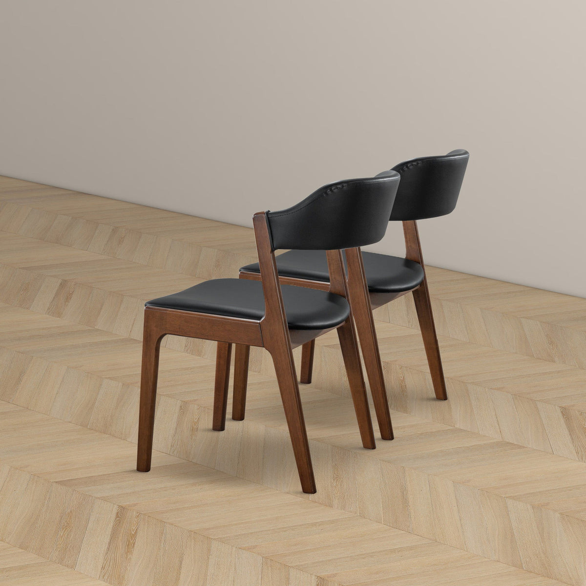Enzo Dining Chair Set of 2 with Black Vegan Leather - Black / Brown, photo 13 of 13