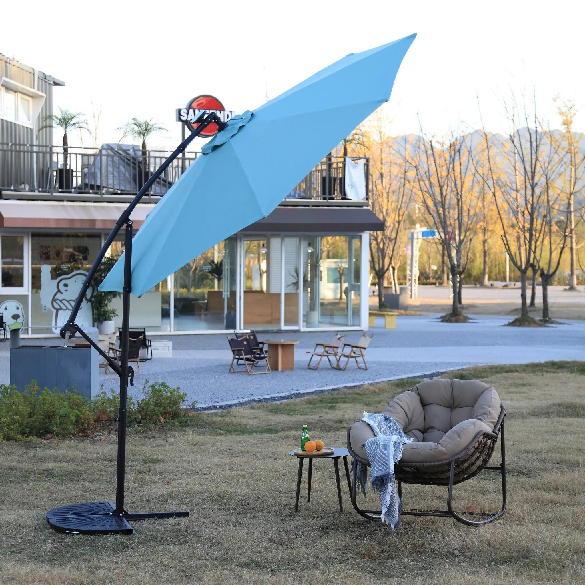 10ft Solar LED Offset Hanging Patio Umbrella (Light Green) (No Base) by HouseOfZazla