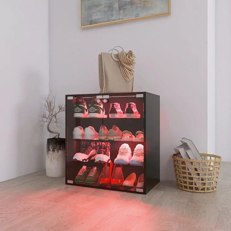 4 Layers Shoe Cabinet With Glass Door And Glass Layer Shoes Display Cabinet With LED Light Bluetooth Control - Black by HouseOfZazla