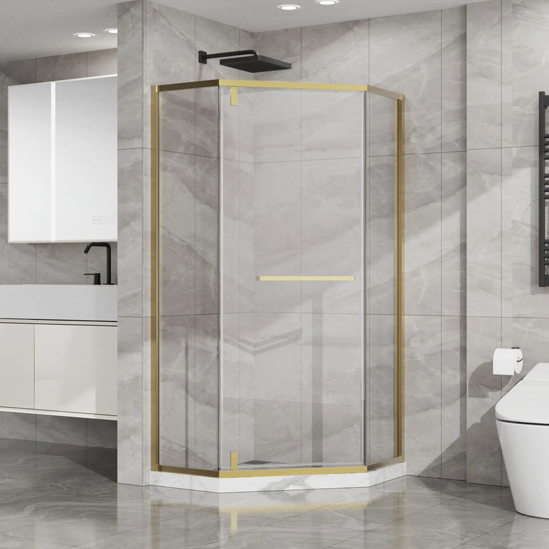 Goodyo - Neo-Angle Frameless Shower Door - Gold by HouseOfZazla
