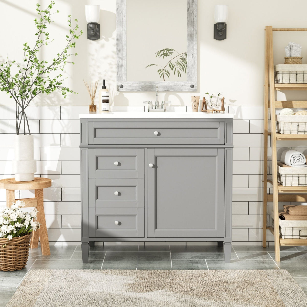 36" Bathroom Vanity with Ceramic Sink and Storage Drawers - Multiple Colors, photo 20 of 20