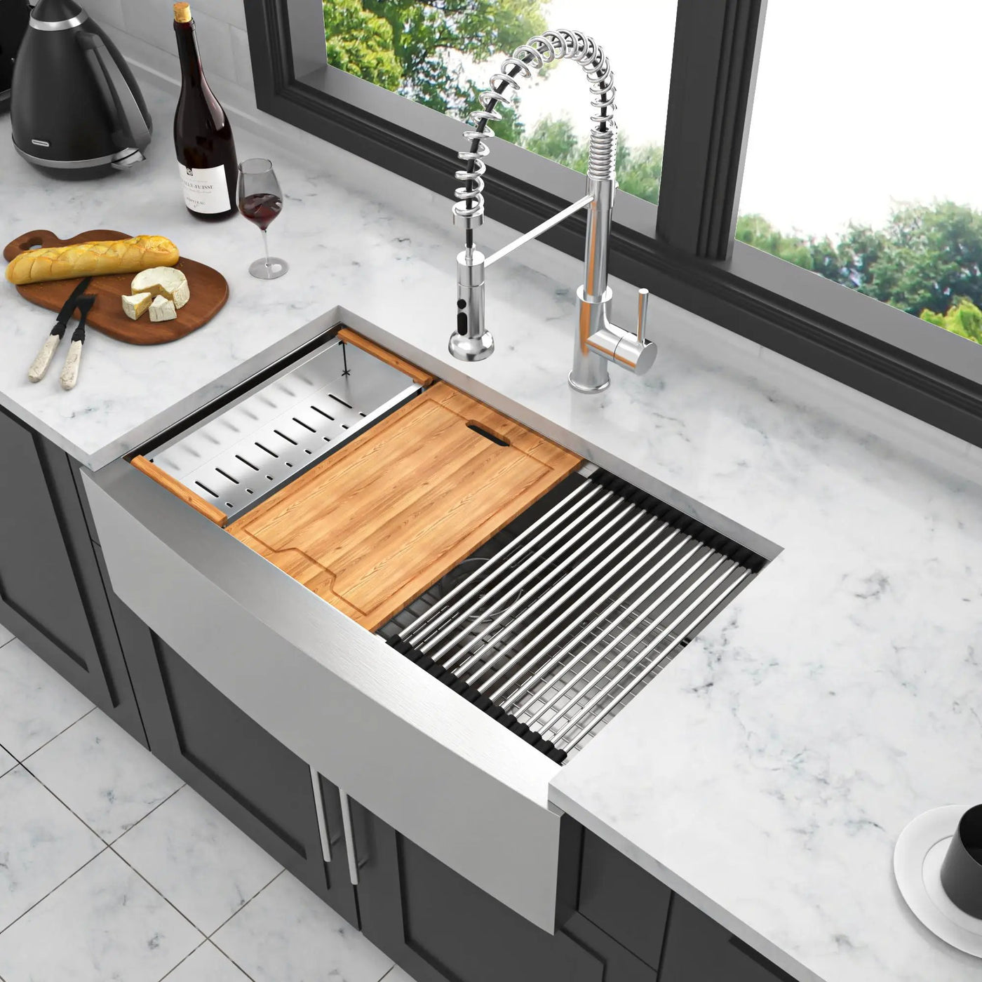 Classic Ceramic Farmhouse Sink Workstation Single Bowl With Durable Finish by HouseOfZazla