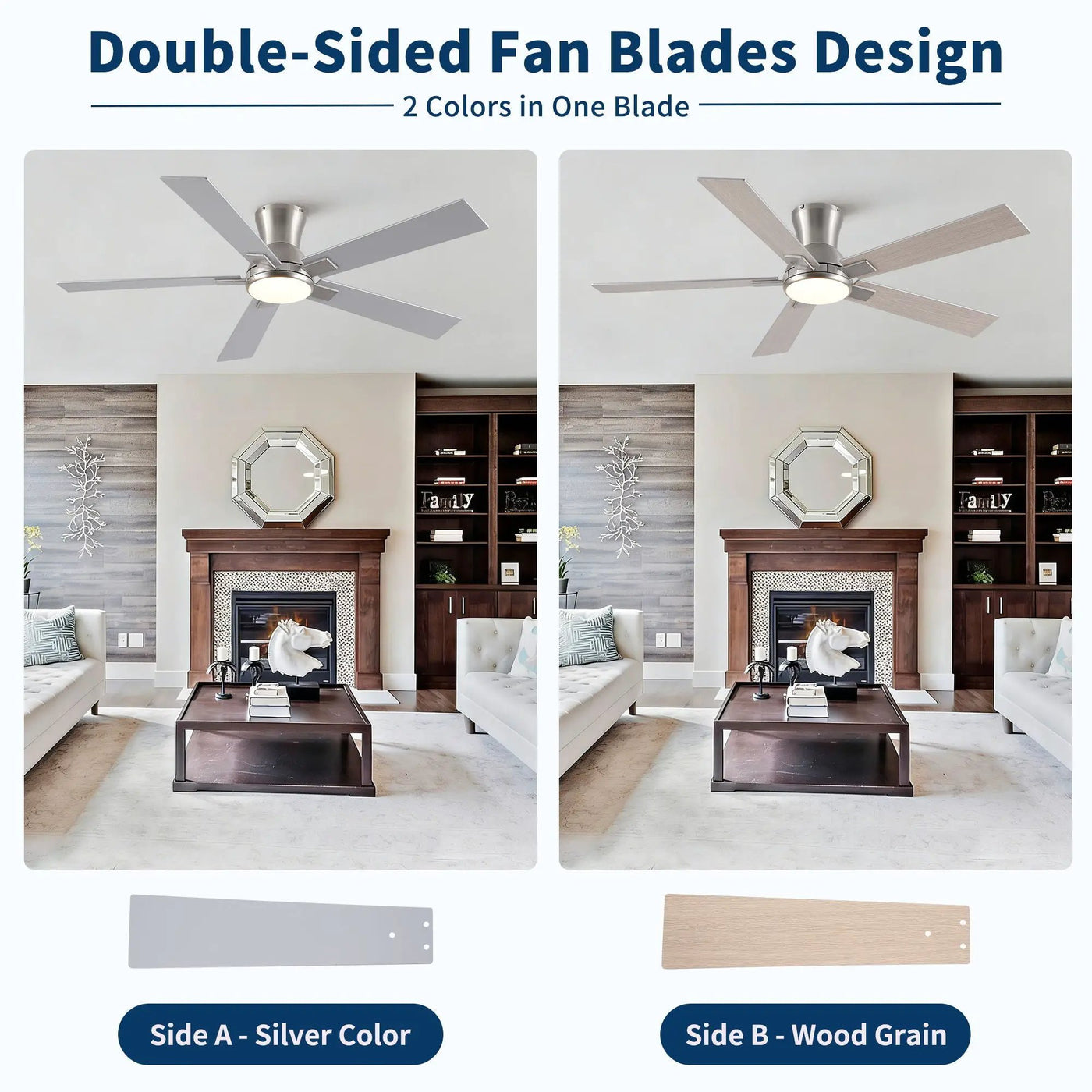 Low Profile Flush Mount Intergrated LED Ceiling Fan With Light And Reversible Quiet Motor by HouseOfZazla