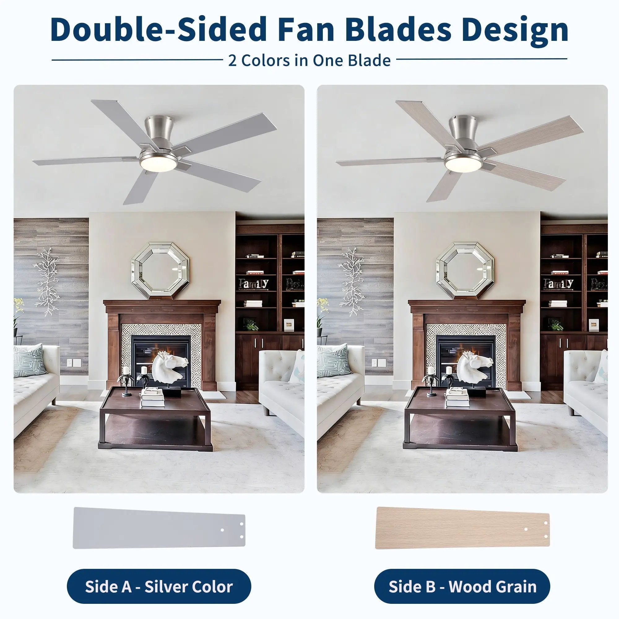 Low Profile Flush Mount Intergrated LED Ceiling Fan With Light And Reversible Quiet Motor by HouseOfZazla