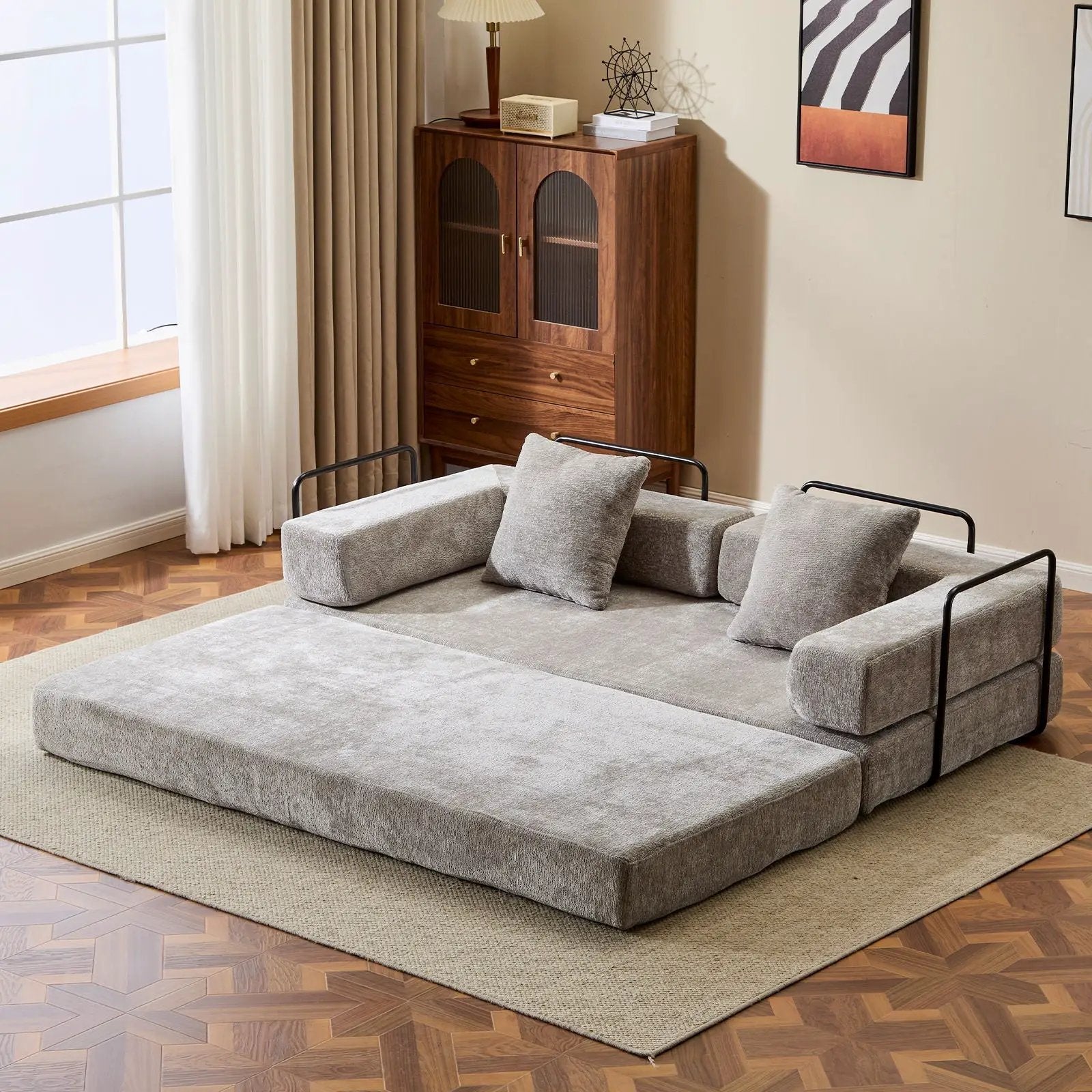 Convertible Floor Sofa Bed With Pillow Back Support Armrest by Unique Piece Furniture