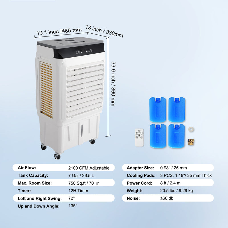 Evaporative Air Cooler with 2100 CFM and 135° Oscillation by HouseOfZazla