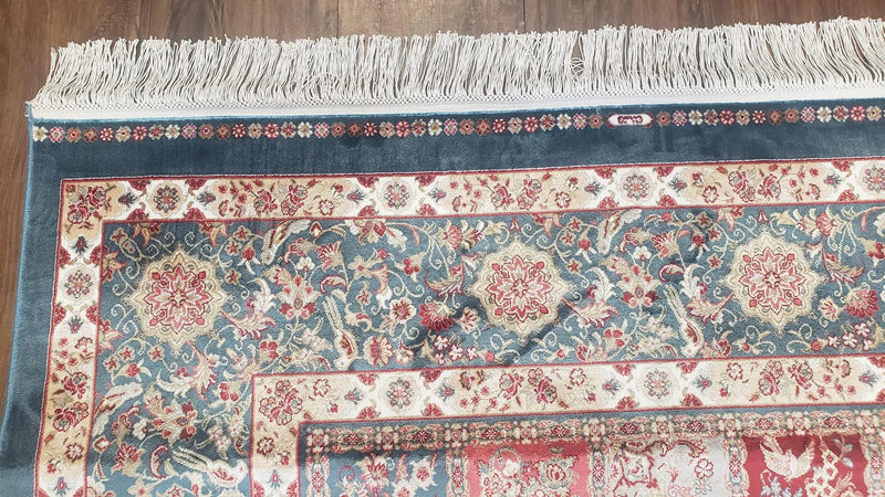 Silk Carpet 4x6 Blue, Panel Design, Four Seasons Pattern, Super Fine & Soft, Bamboo Silk, 4 x 6 Oriental Area Rug, High Quality, New Rug by Jewel Rugs