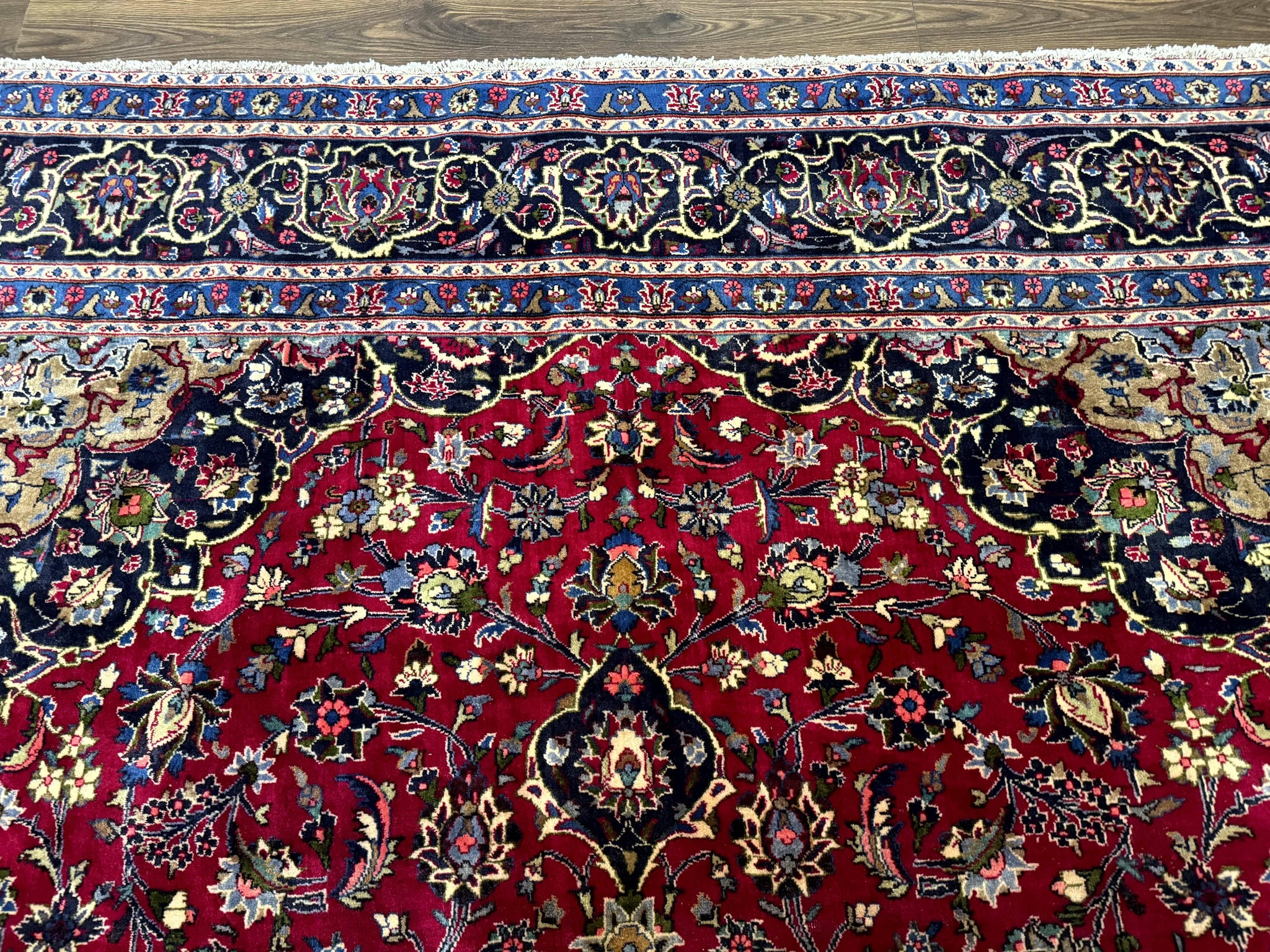 Traditional Persian Rug 8x11, Red Navy Blue, Floral Medallion, Antique Persian Mashad Carpet, Wool by Jewel Rugs