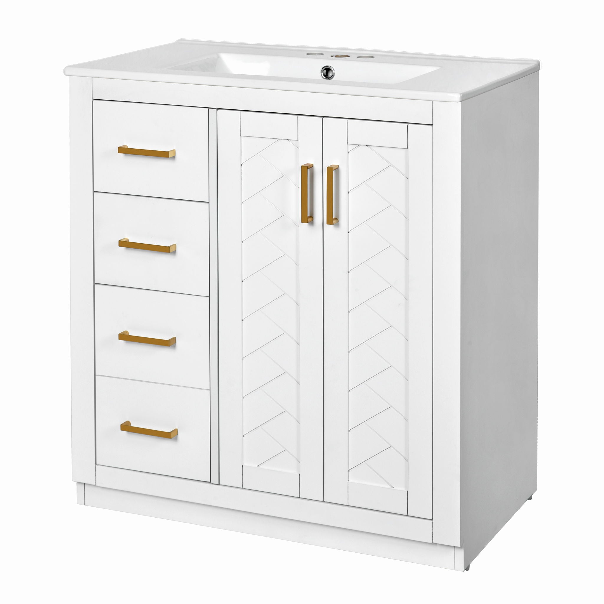 Ceramic Sink Combo, Freestanding Vanity Set With 3 Drawers & Soft Closing Doors by HouseOfZazla