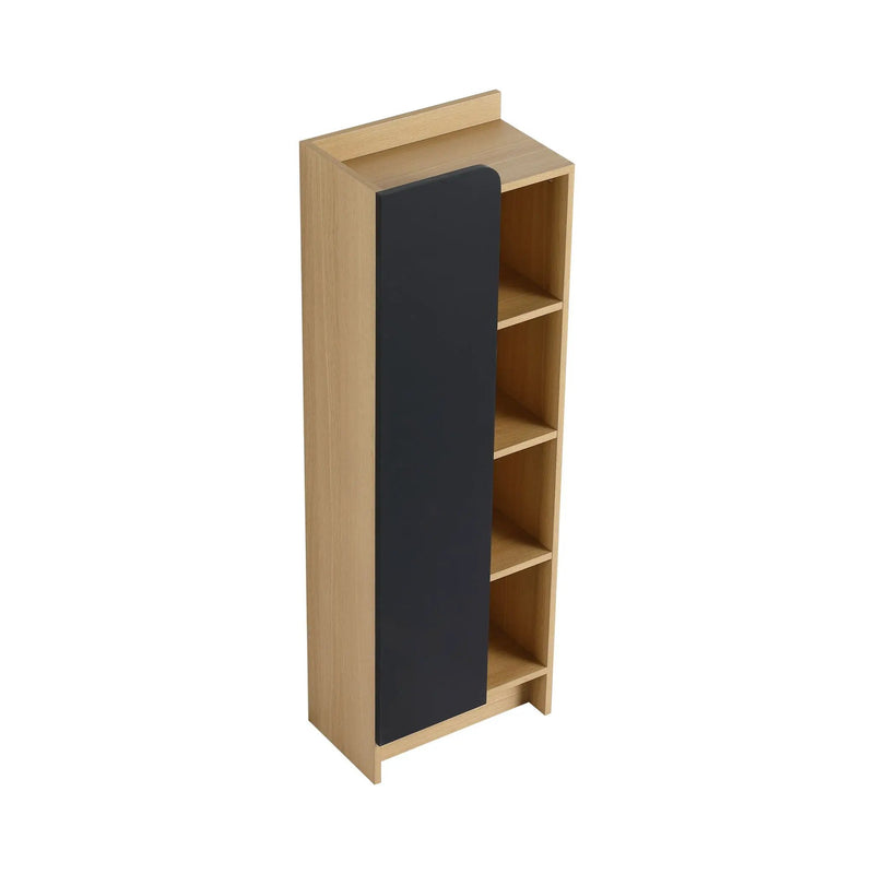 Tall Freestanding Bathroom Side Cabinet With Single Door & 4 Tier Open Shelves - Black / Light Oak / White by HouseOfZazla