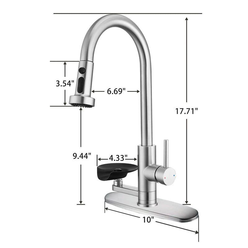3 In 1 Kitchen Faucet With Press Type Glass Rinser, High Arc Pull Down Sprayer by HouseOfZazla