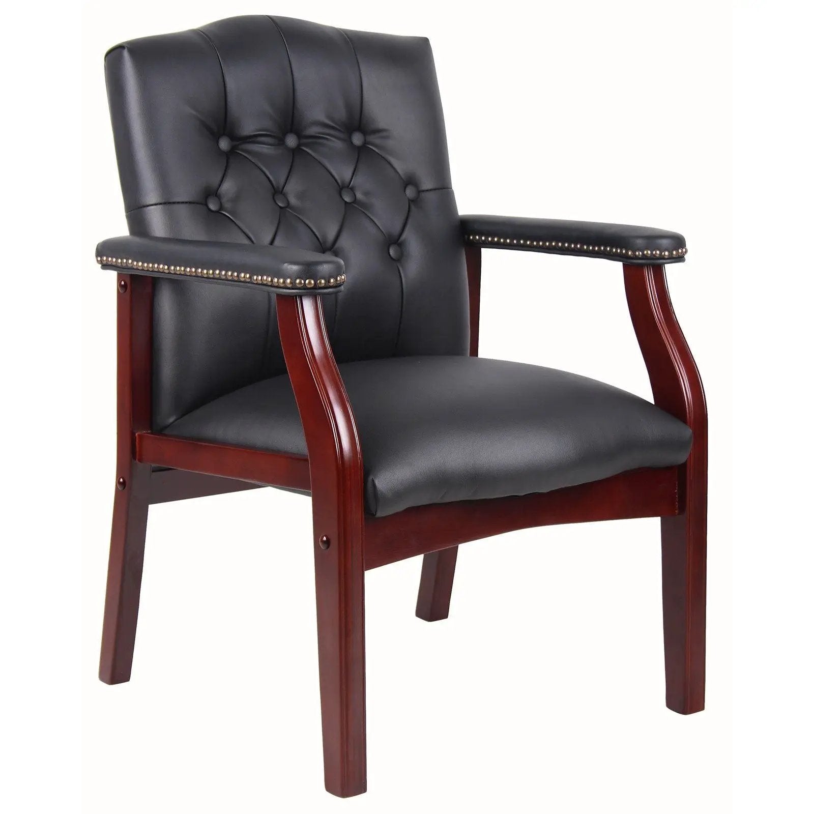 Leather Reception Guest Chairs With Padded Seat And Arms Ergonomic Mid-Back Office Executive Side Chair For Meeting Waiting Room Conference Office Guest Chairs - Black by HouseOfZazla