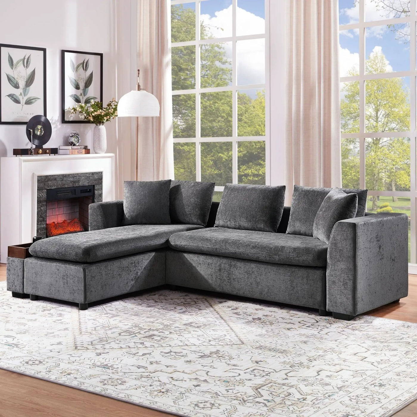 Modern L Shaped Sectional Sofa With Upholstery And Wooden Storage by Unique Piece Furniture