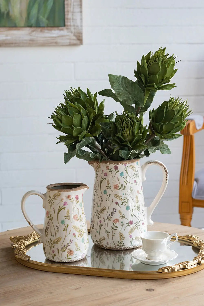 6.3x4.5x7.1' Round Ceramic Pitcher Vase with Multi-Colored Floral Motifs by HouseOfZazla