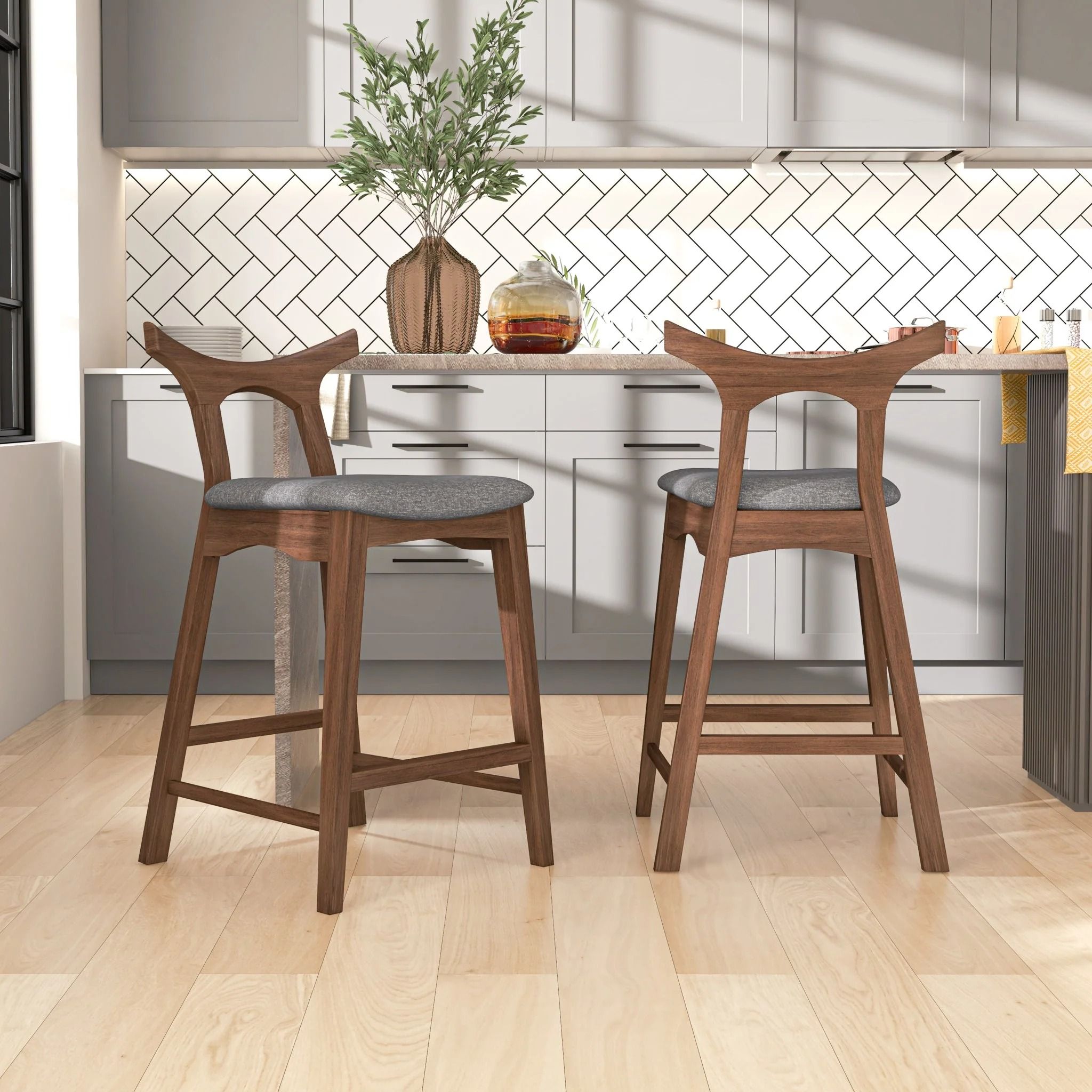 Hester - Upholstered, Square Bar Chair (Set of 2) by HouseOfZazla