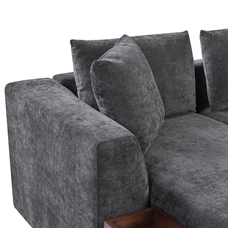 Modern L Shaped Sectional Sofa With Upholstery And Wooden Storage by HouseOfZazla