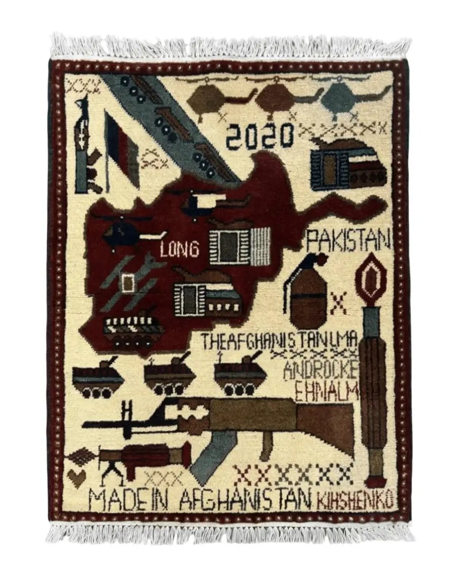 Afghan War Rug 2 x 2.6, Guns Tanks Helicopters by Jewel Rugs