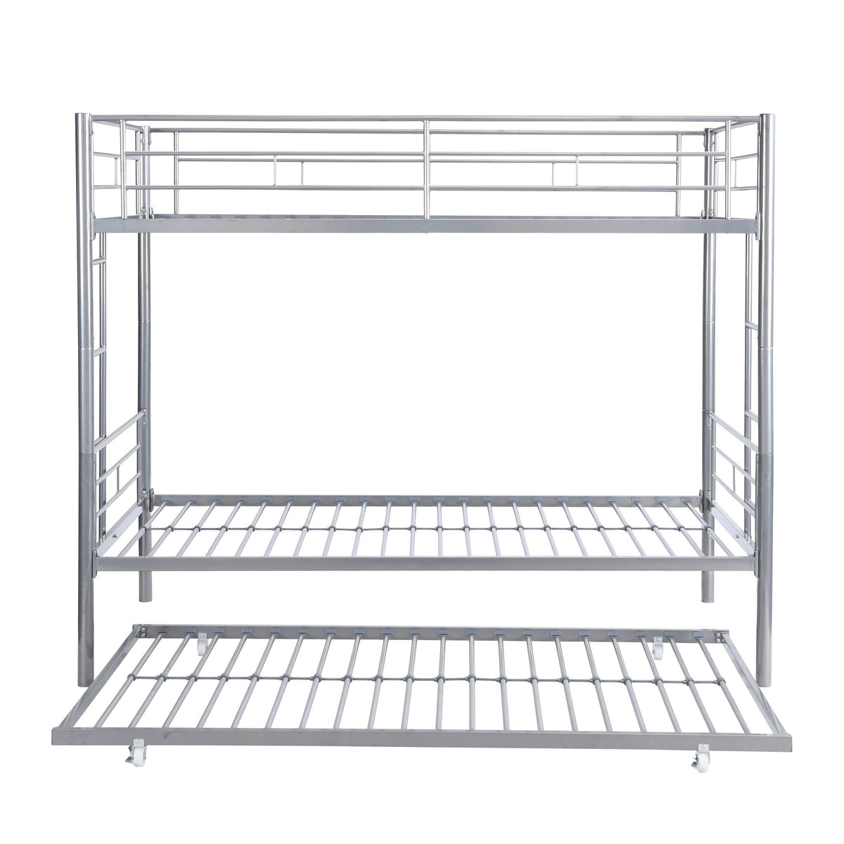 Twin Over Twin Bunk Bed with Trundle - Sturdy Metal Frame - Pearl Silver, White, or Pink, photo 39 of 39