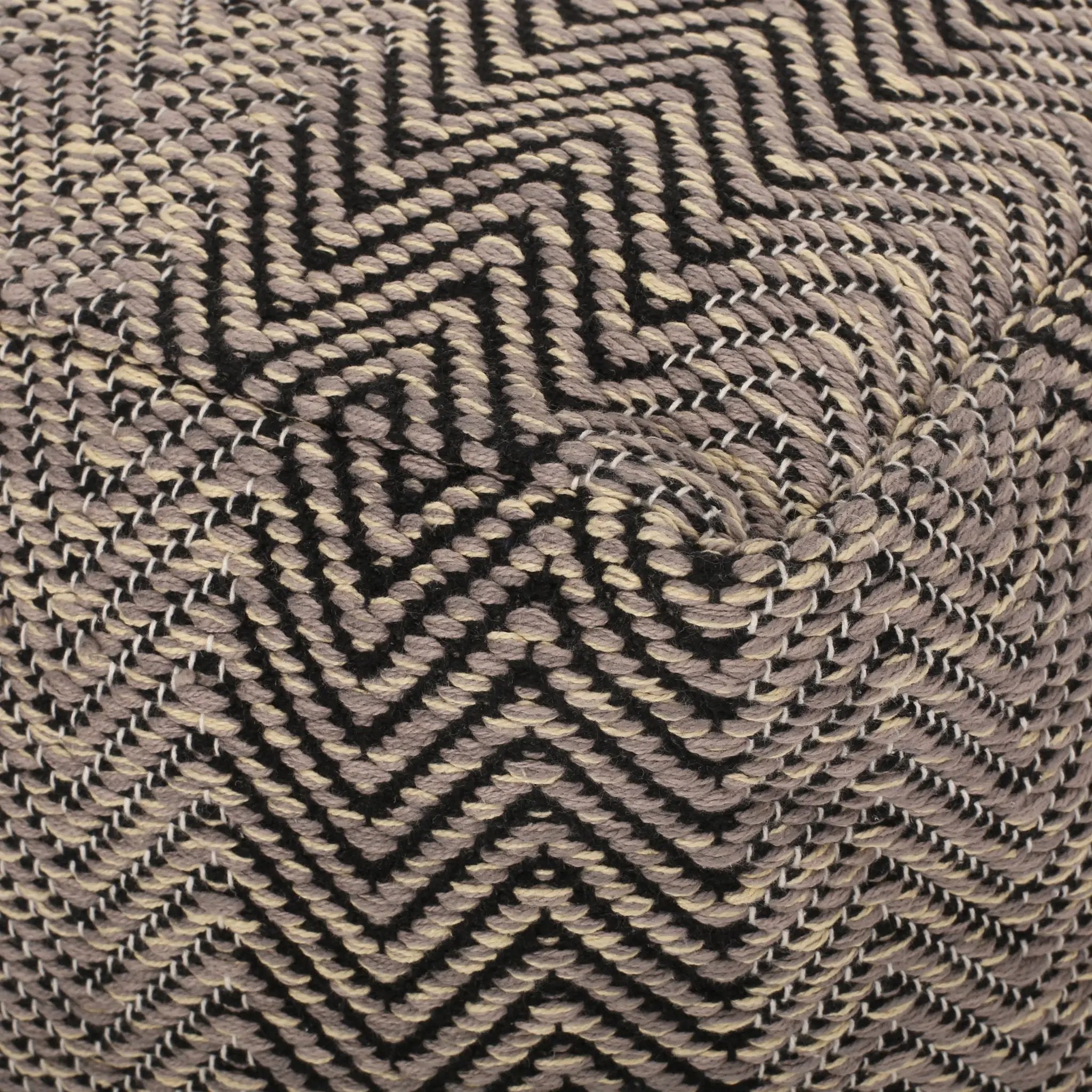 Barracuda - Handcrafted Cotton Pouf With Chevron Pattern - Brown / Beige