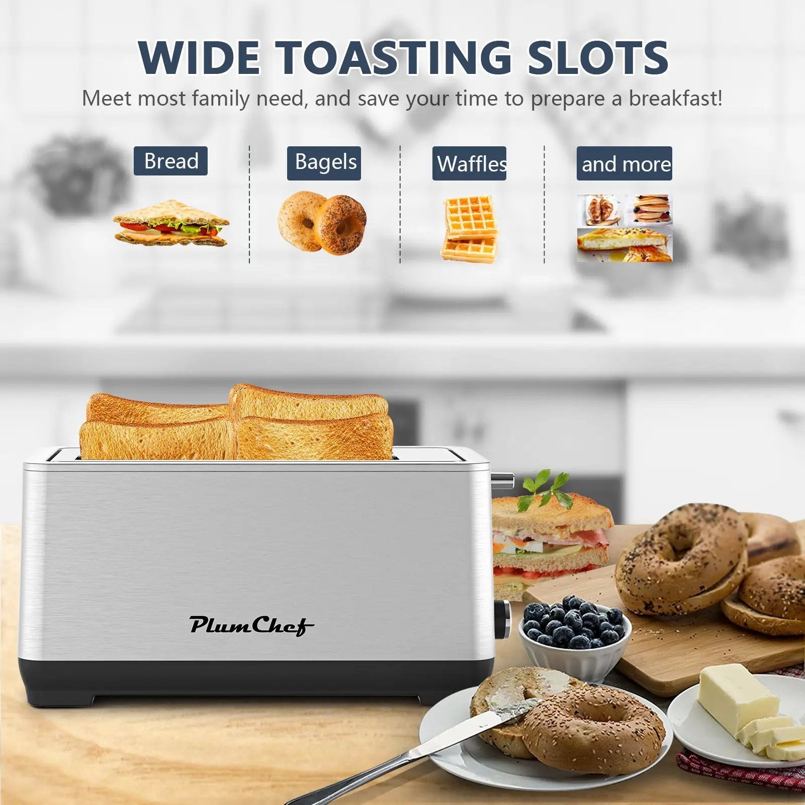 4-Slice Extra Wide Long Slot Stainless Steel Toaster by HouseOfZazla