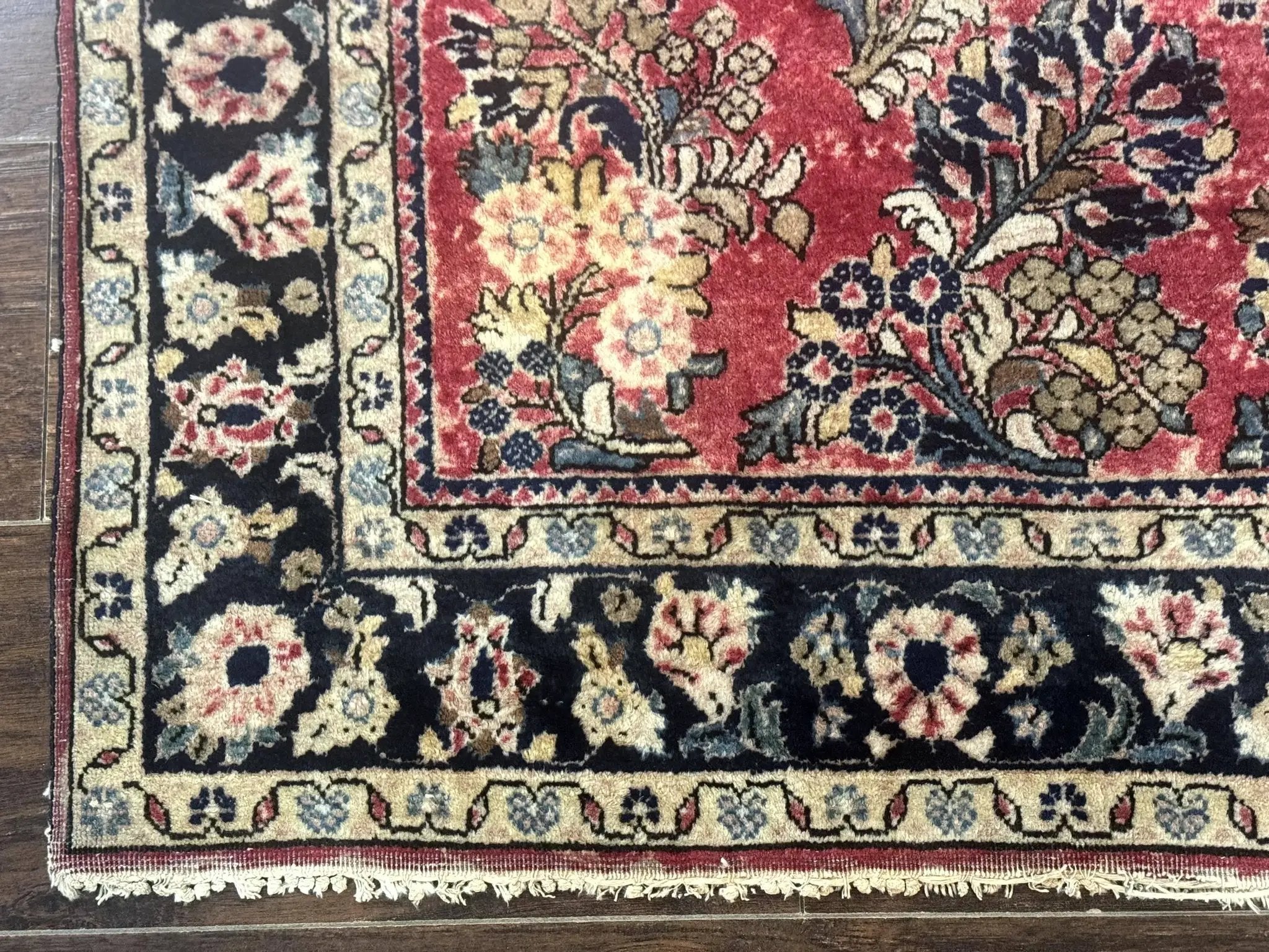 Antique Persian Sarouk Rug 4x7, Floral, Red 1920s Persian Wool Carpet by Jewel Rugs